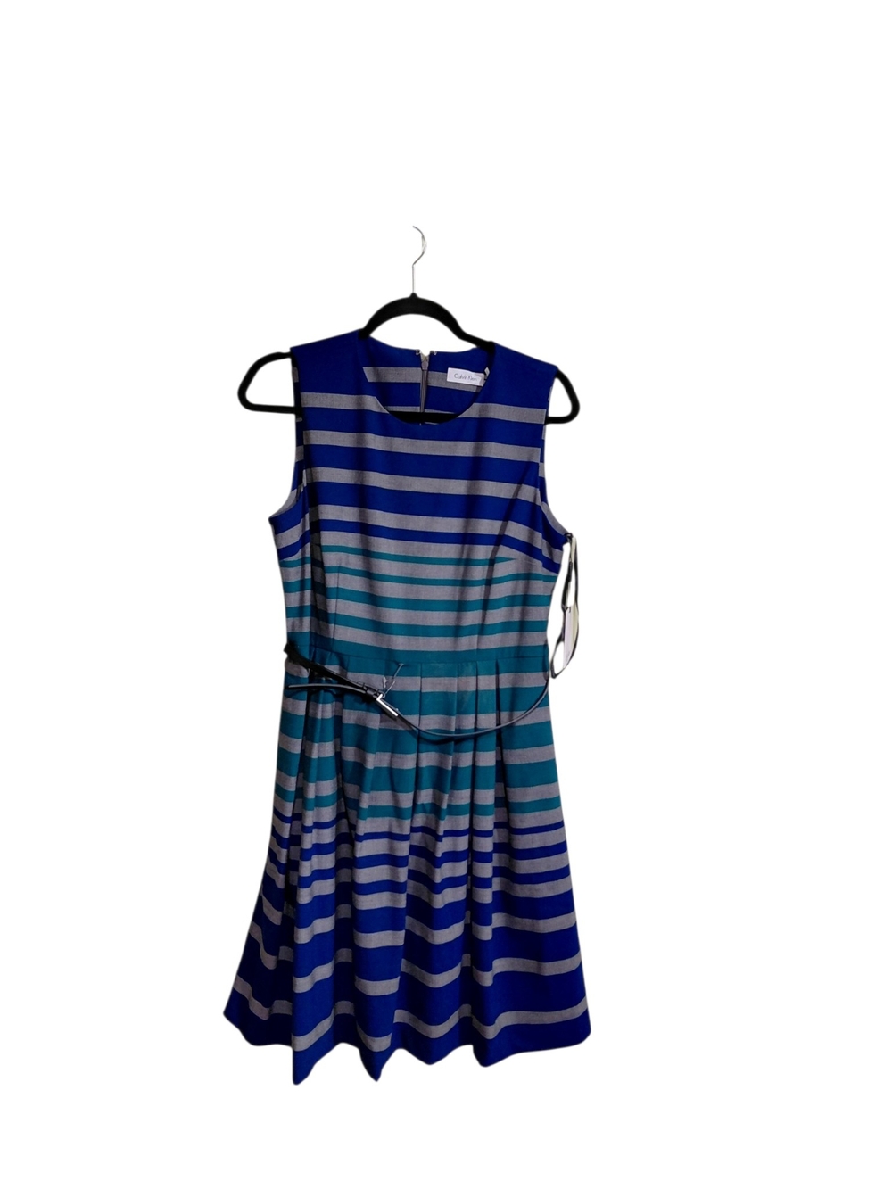 Calvin Klein Blue & Teal Striped Sleeveless Midi Dress